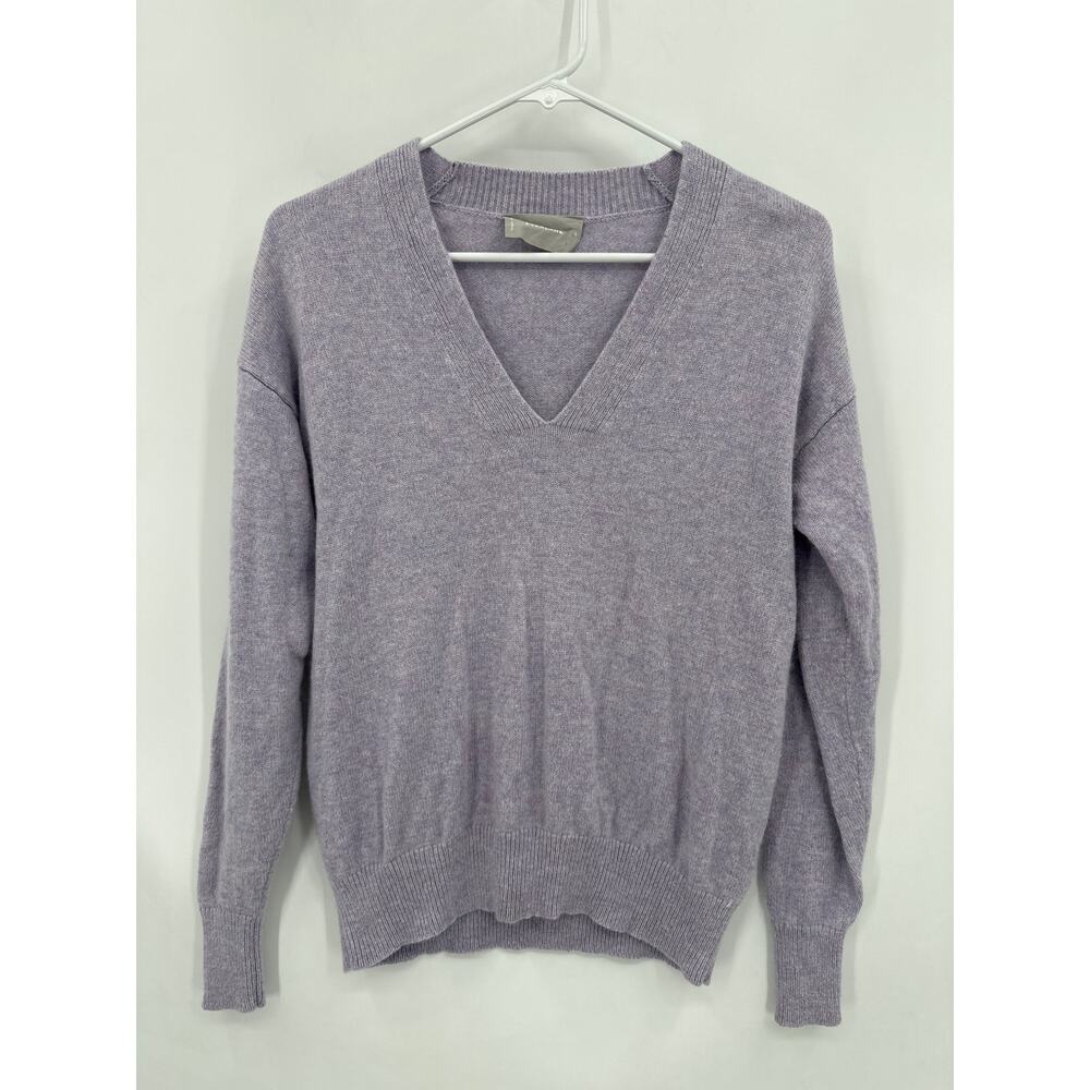 Everlane 100% Cashmere V-Neck Sweater Heathered Lavender Size Small - Picture 4 of 7